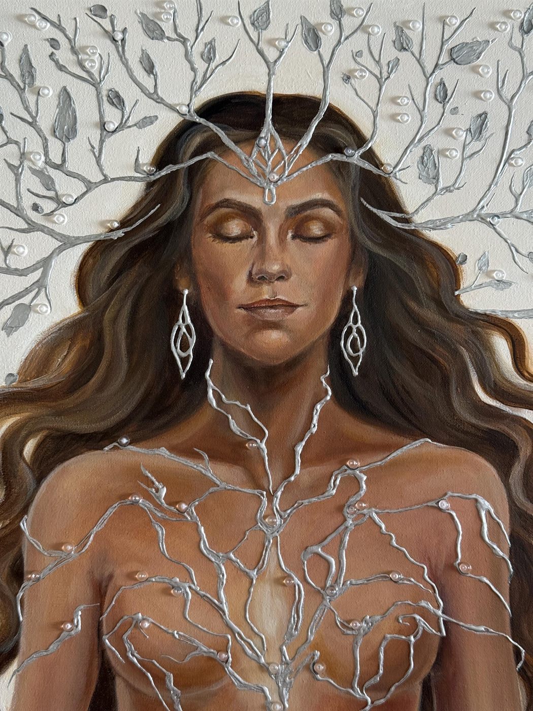 árbol de plata, Made to order, any size — A woman with silver branches growing from her head.