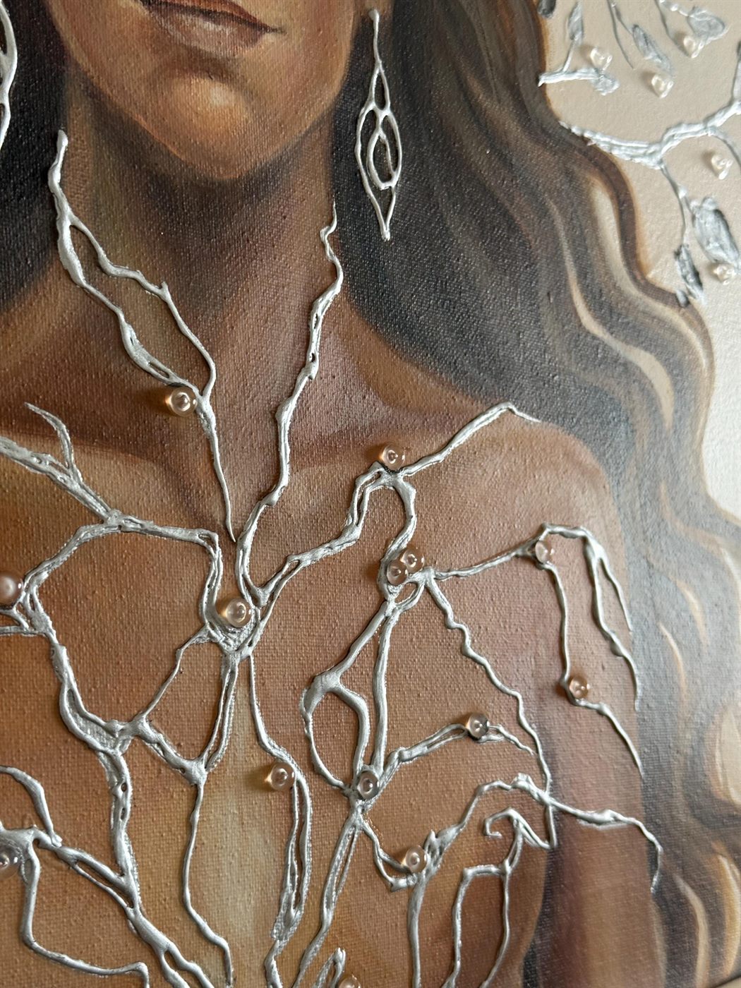 árbol de plata, Made to order, any size — A woman with silver branches growing from her head.