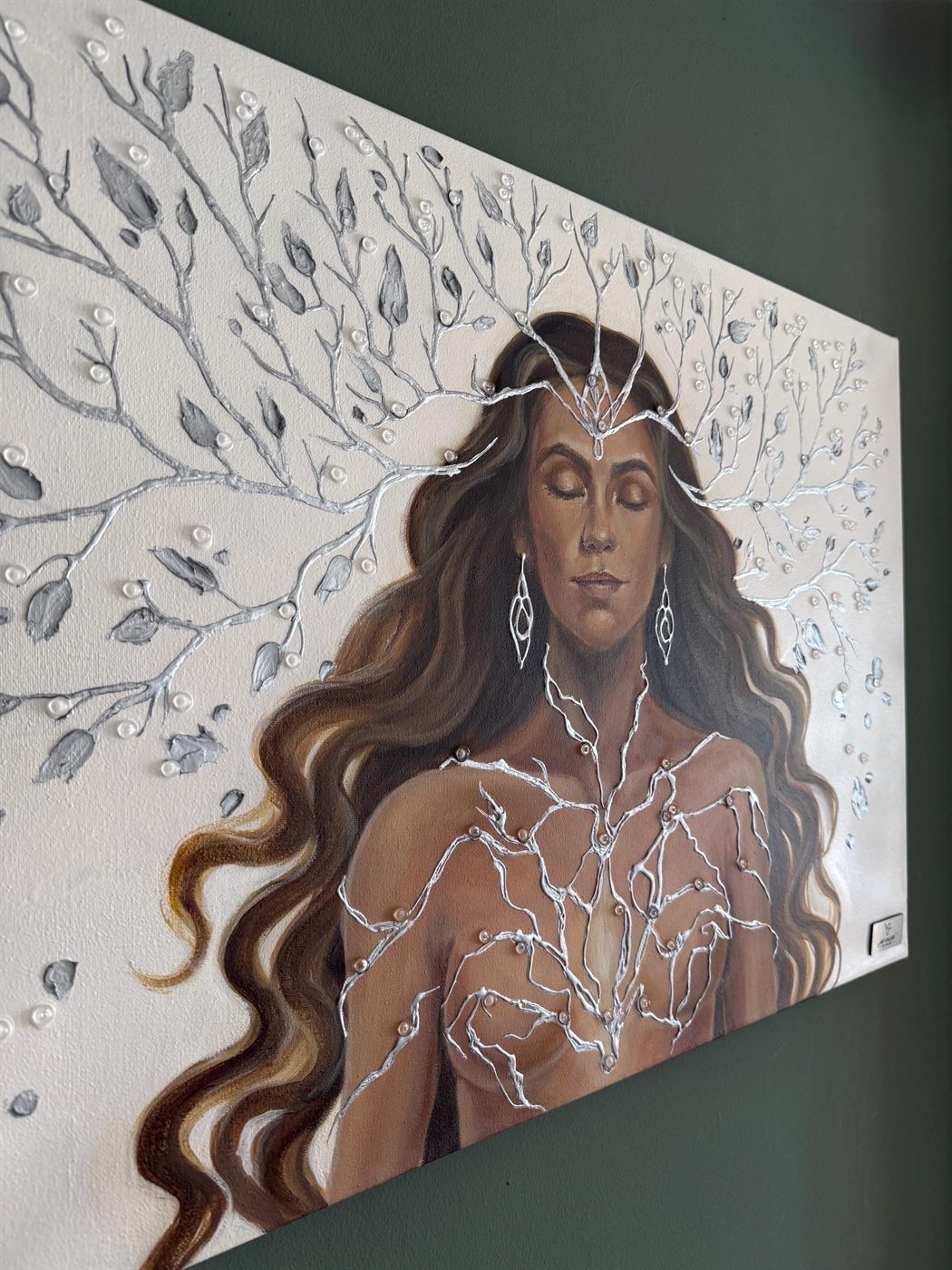 árbol de plata, Made to order, any size — A woman with silver branches growing from her head.