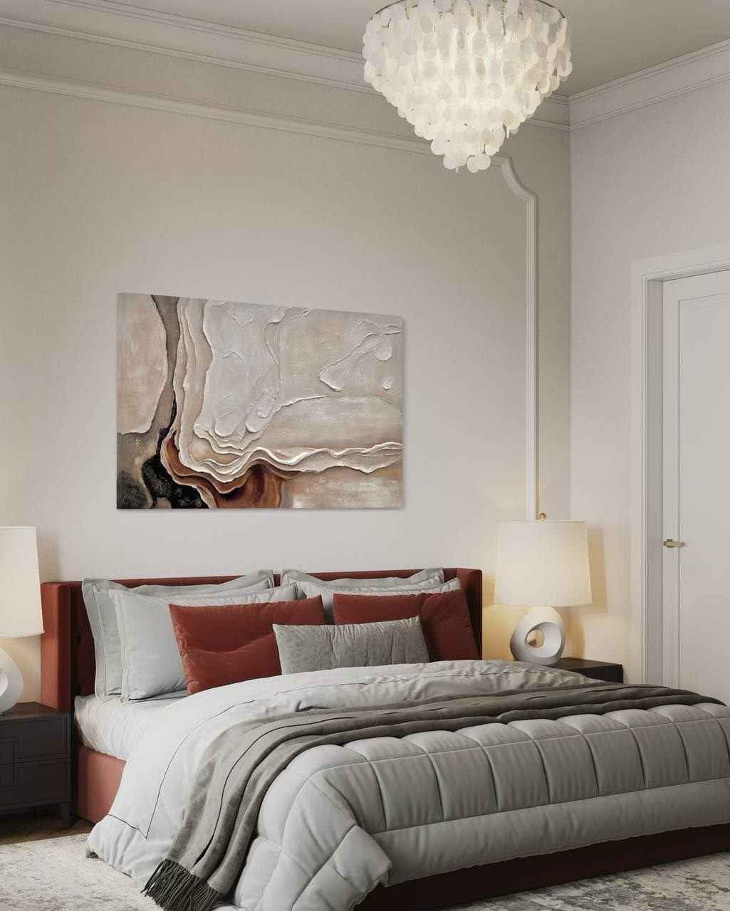 arena viva, 90×140 cm — Deep sculptural texture on a solid wooden panel, moving from beige and cream to cappuccino and chocolate.