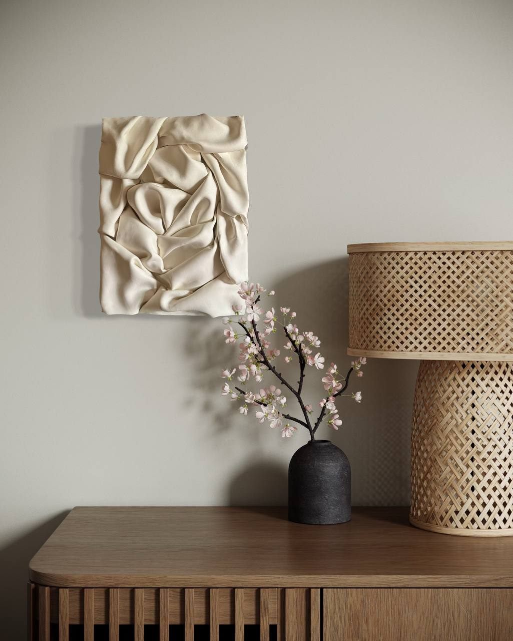 escultura suave, Made to order, any size — Clay modelled by hand into deep folds that behave like draped fabric.