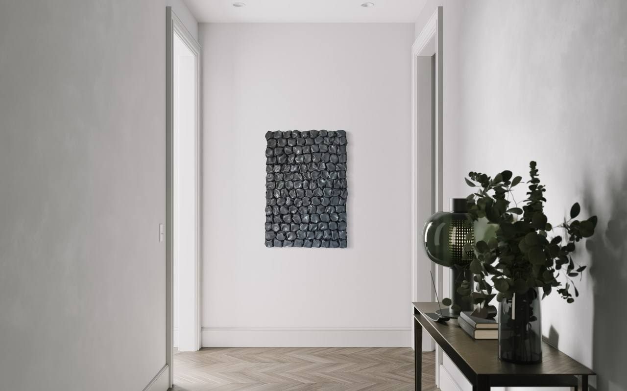 Formas oscuras, 70×100 cm — Polymer clay on a solid wooden base.