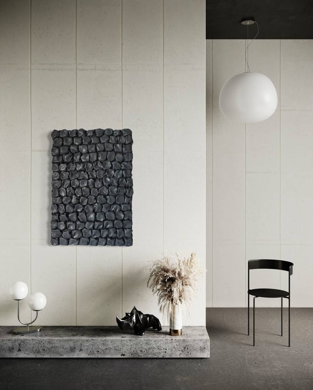 Formas oscuras, 70×100 cm — Polymer clay on a solid wooden base.