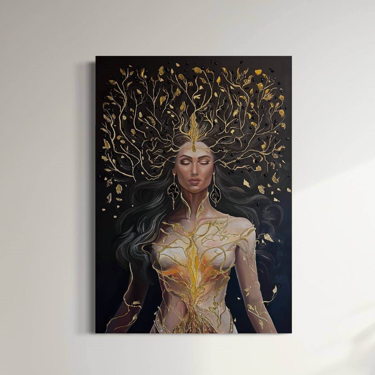 Fortuna Woman, 70×100 cm — Fortuna, the goddess of prosperity, inside an abstract tree of life.