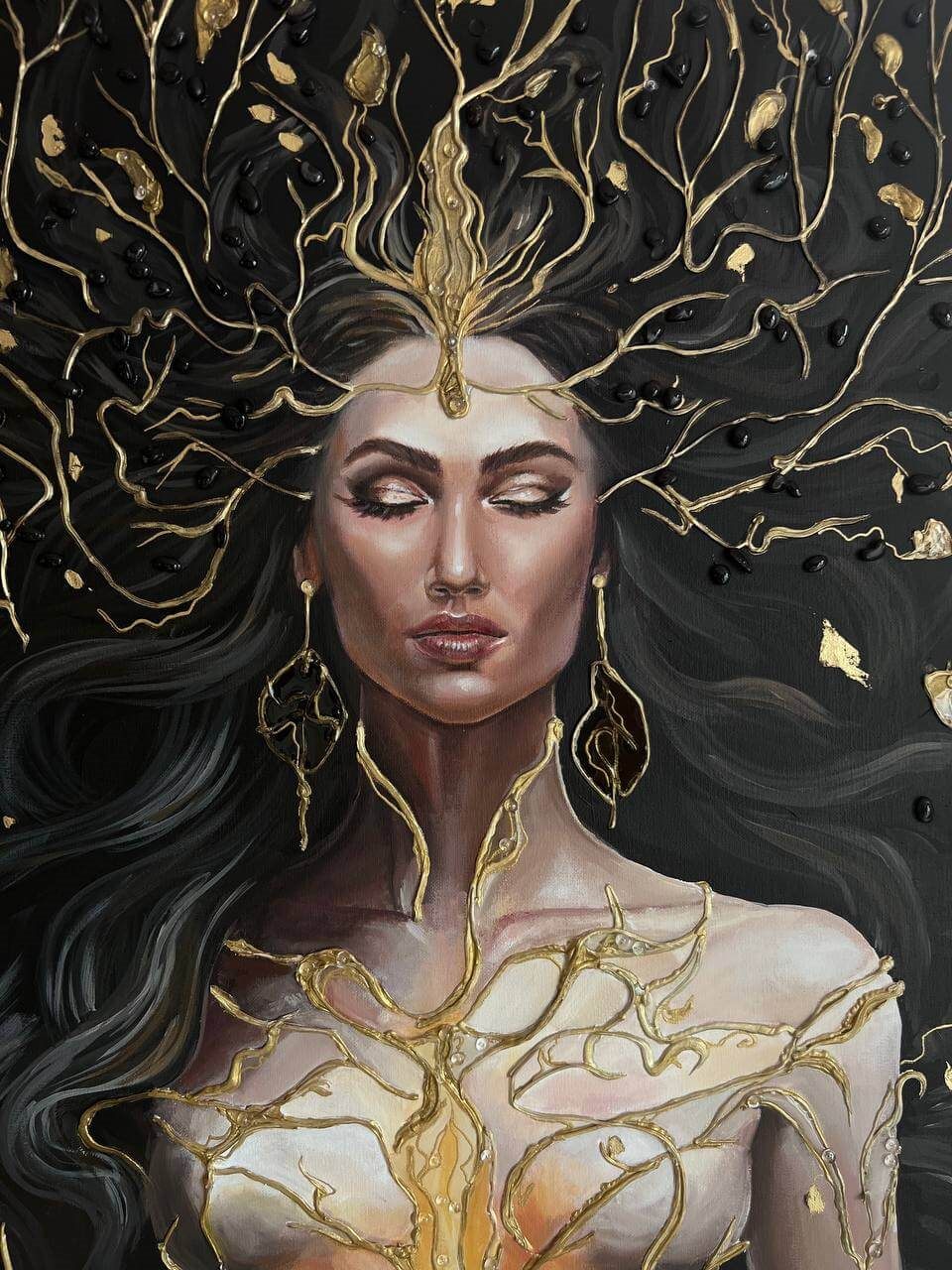 Fortuna Woman, 70×100 cm — Fortuna, the goddess of prosperity, inside an abstract tree of life.