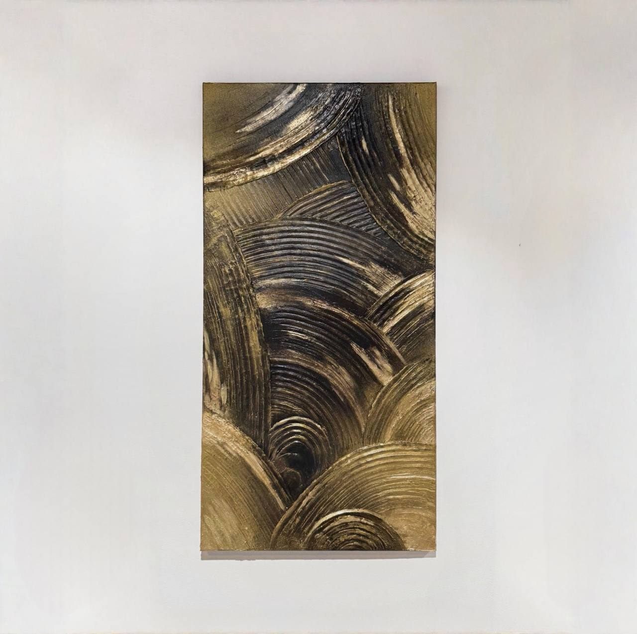 GOLD COMPOSITION, 40×80 cm — Deep black and gold leaf in a tall, narrow format.