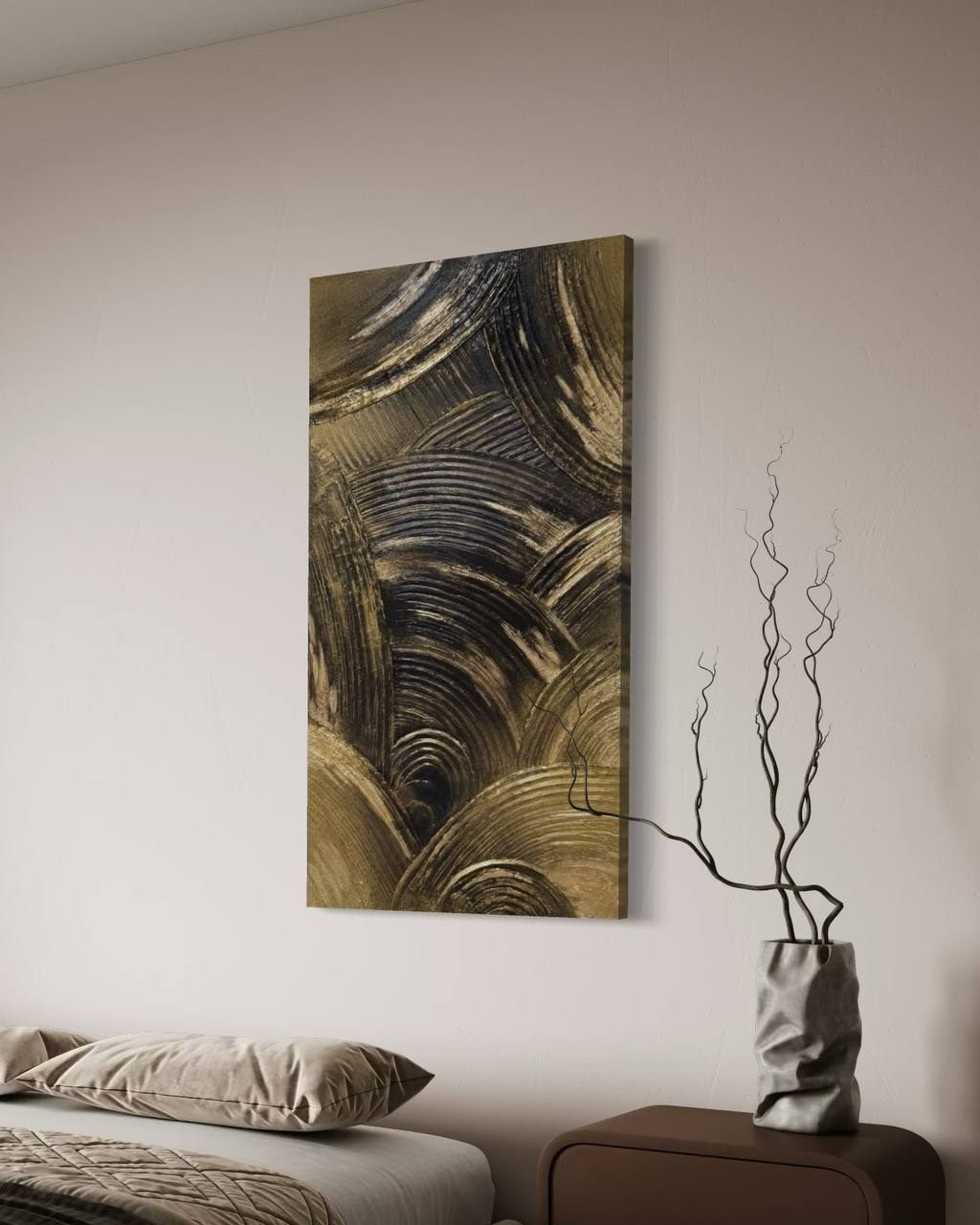 GOLD COMPOSITION, 40×80 cm — Deep black and gold leaf in a tall, narrow format.