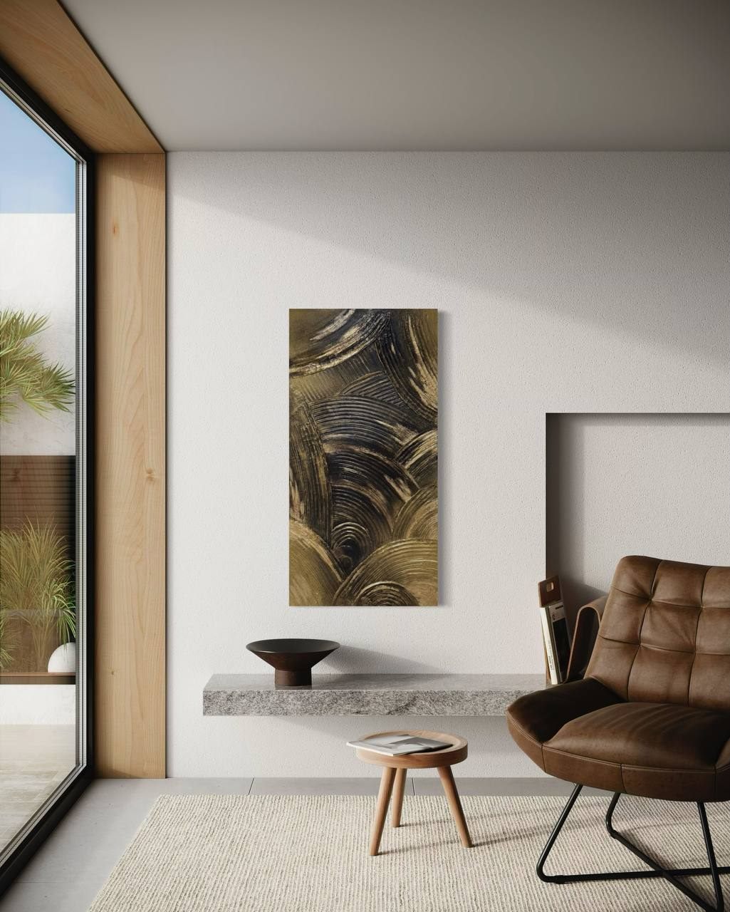 GOLD COMPOSITION, 40×80 cm — Deep black and gold leaf in a tall, narrow format.