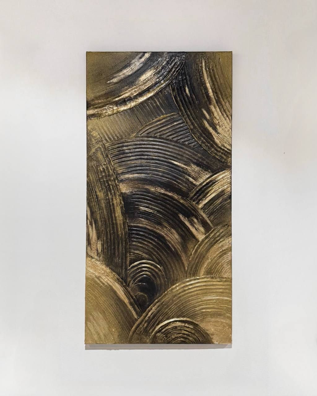 GOLD COMPOSITION, 40×80 cm — Deep black and gold leaf in a tall, narrow format.