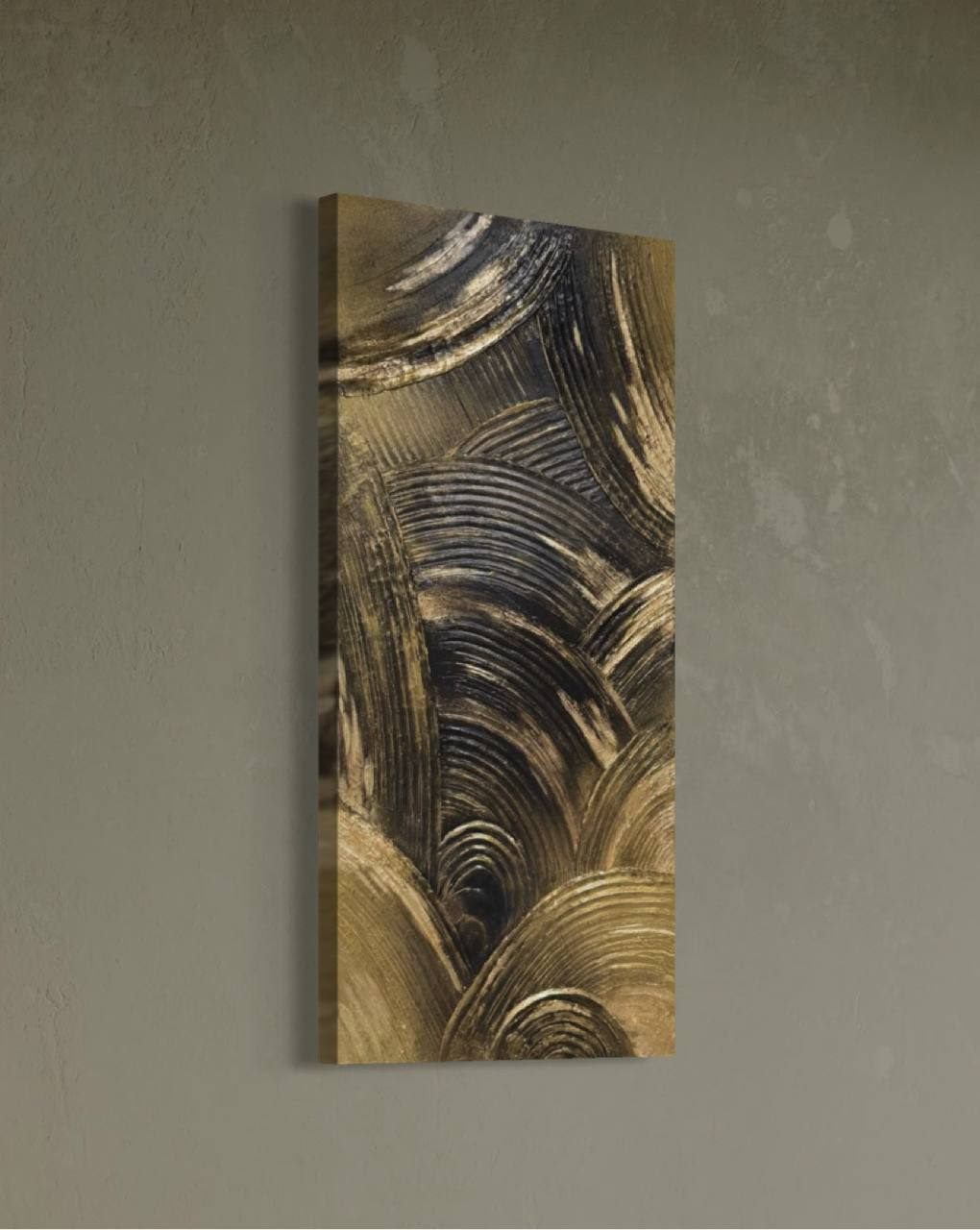 GOLD COMPOSITION, 40×80 cm — Deep black and gold leaf in a tall, narrow format.