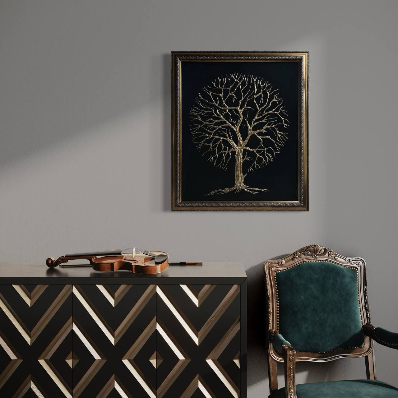GOLDEN TREE - Circle of Life, Made to order, any size — A gold tree whose branches and roots meet in a circle.