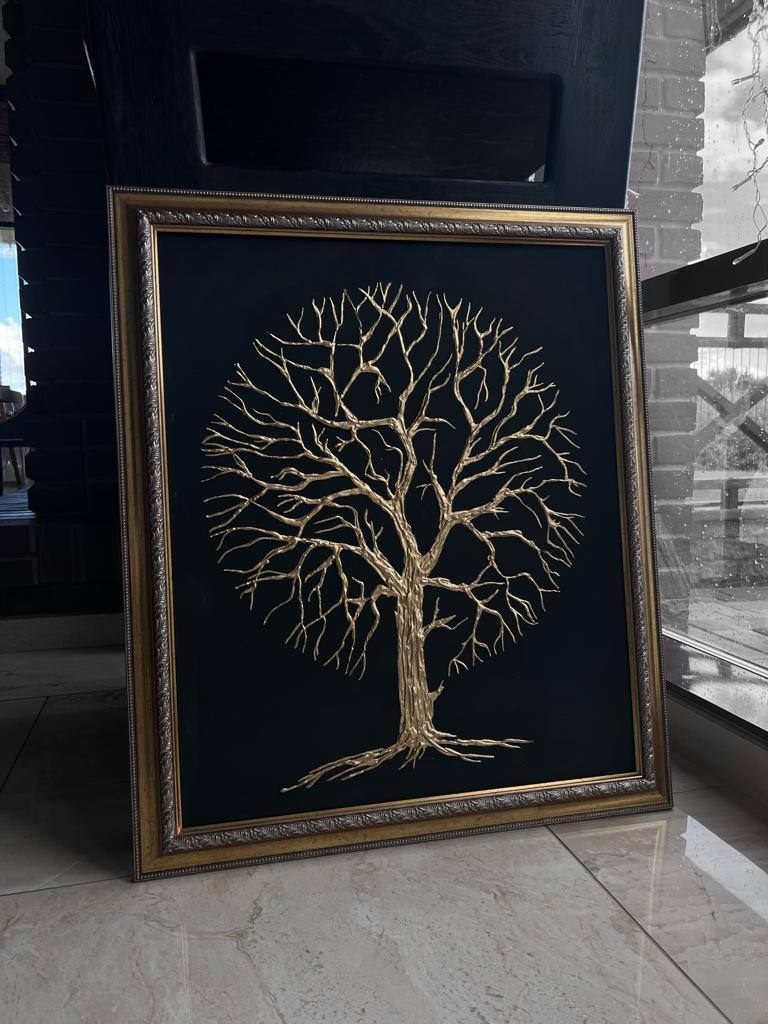 GOLDEN TREE - Circle of Life, Made to order, any size — A gold tree whose branches and roots meet in a circle.