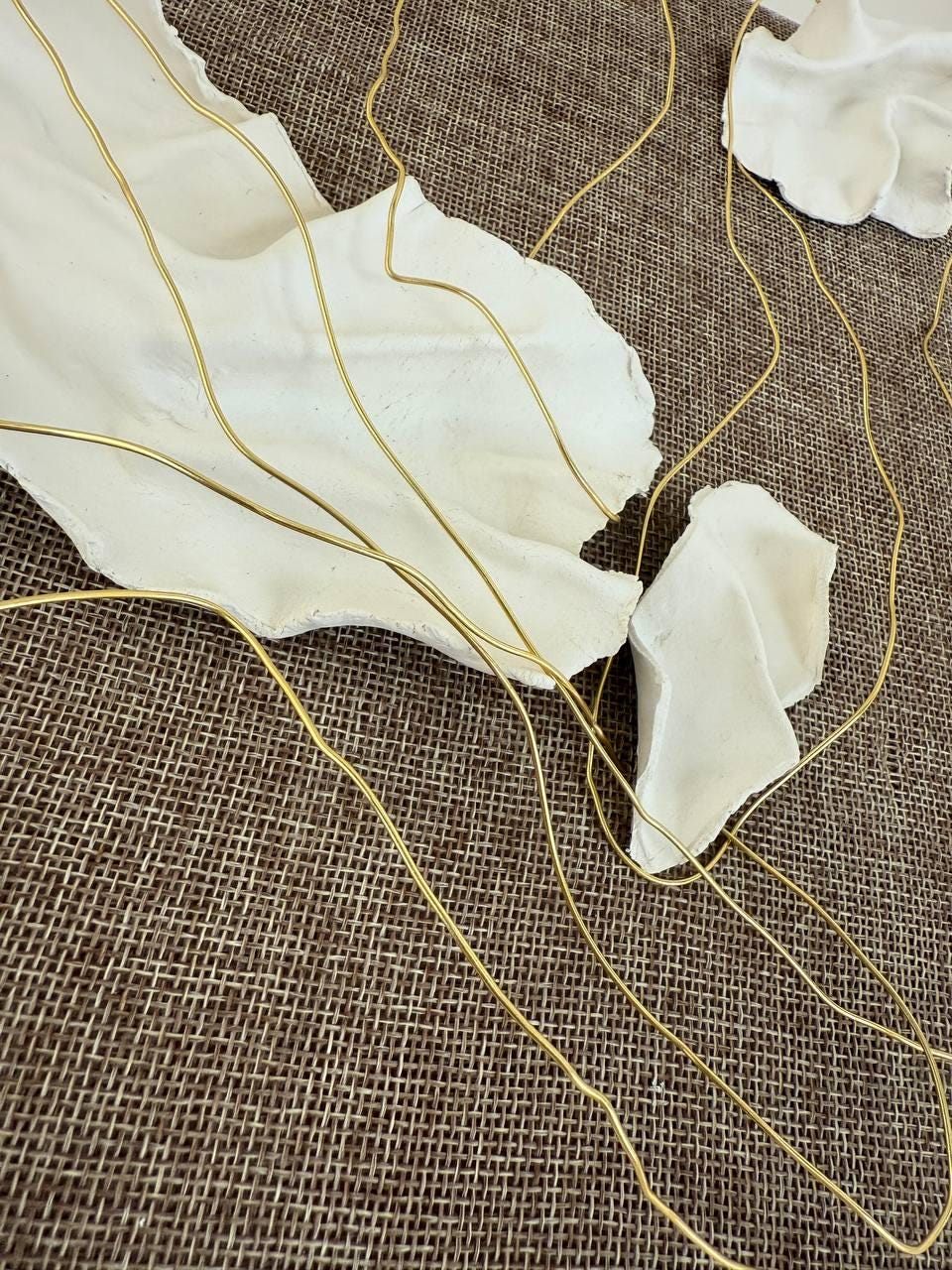 hilo de oro, Made to order, any size — Clay elements set into a composition on linen canvas, stretched by hand over a wooden frame.