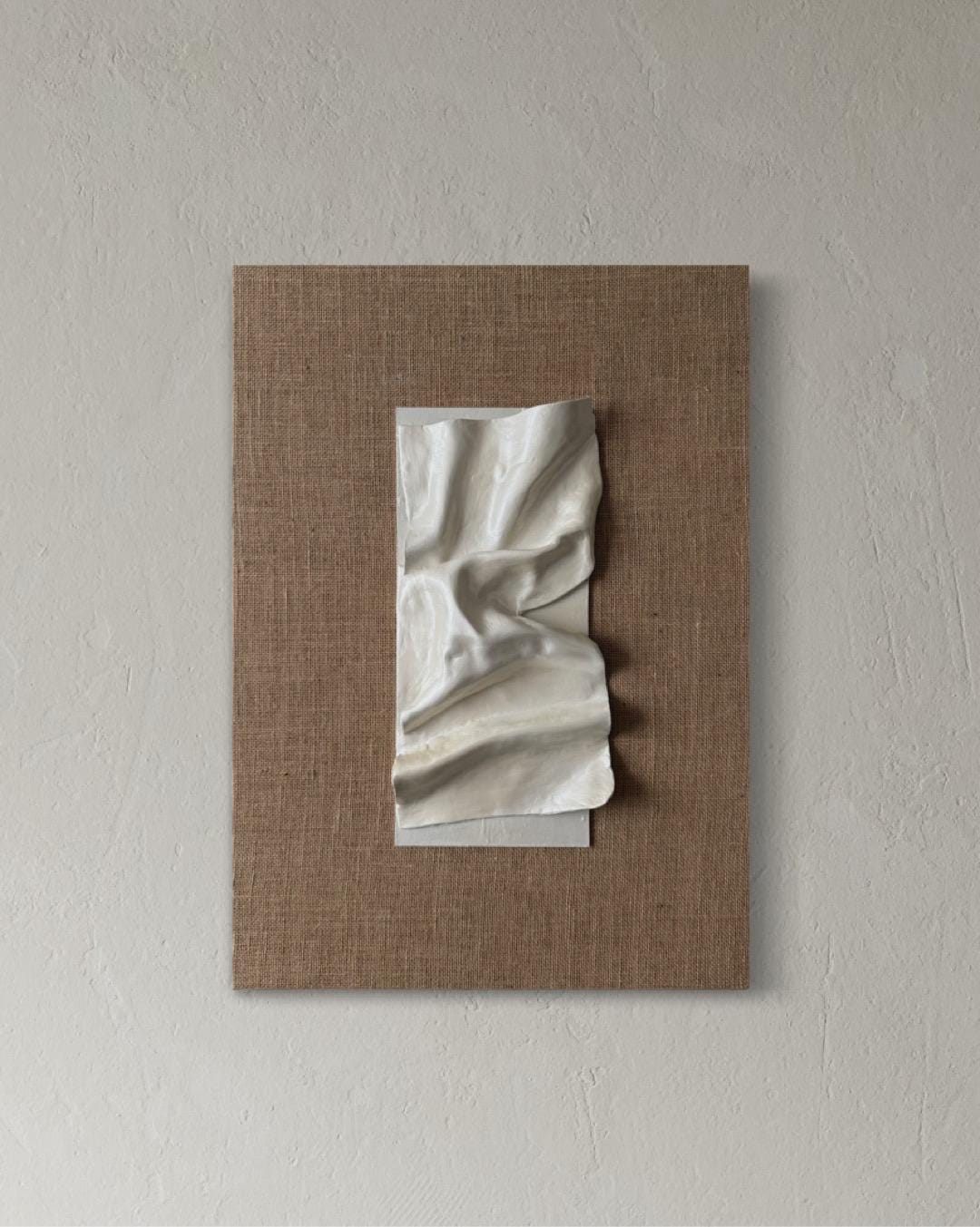 lino, Made to order, any size — A single clay fold on natural linen over a solid wooden base.