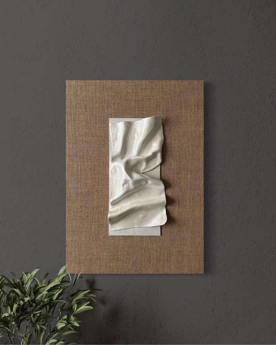 lino, Made to order, any size — A single clay fold on natural linen over a solid wooden base.