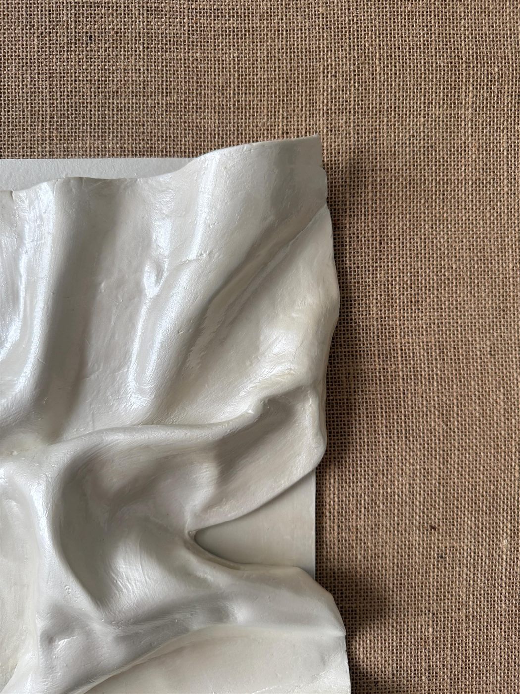 lino, Made to order, any size — A single clay fold on natural linen over a solid wooden base.