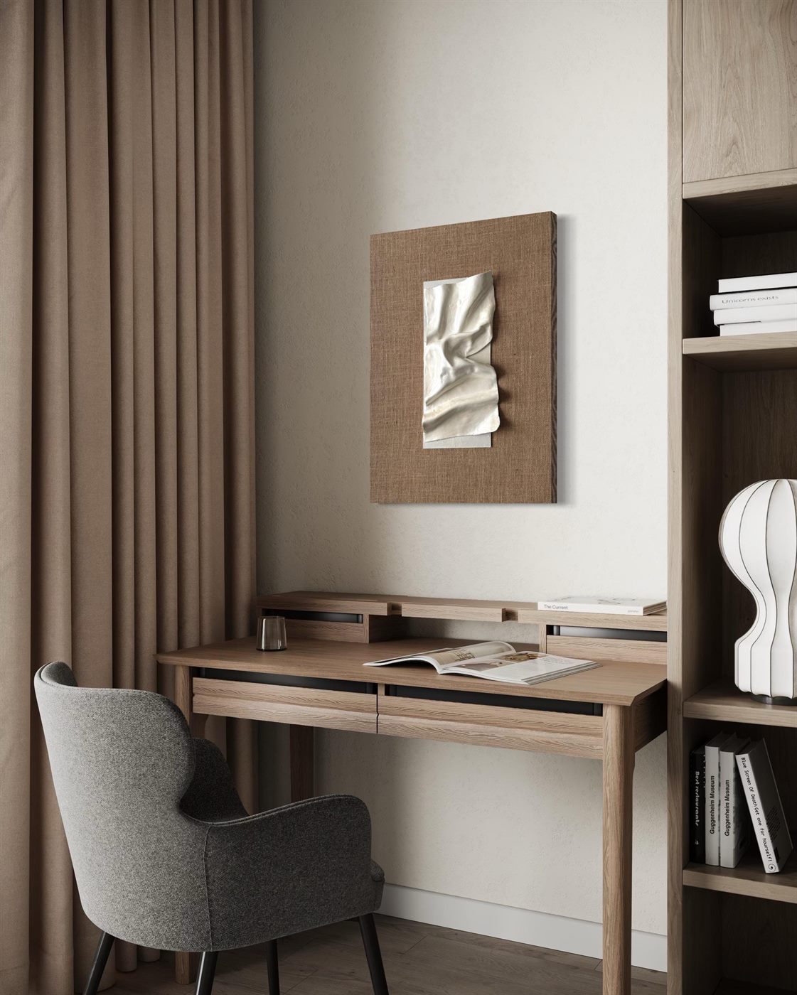 lino, Made to order, any size — A single clay fold on natural linen over a solid wooden base.