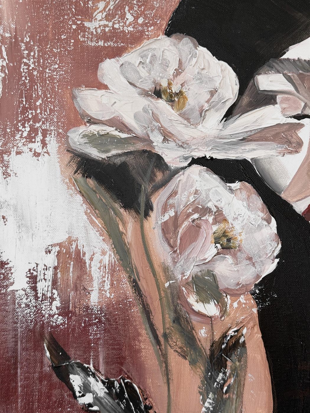 magnolia, Made to order, any size — A woman among white magnolias, in red, black and warm skin tones.