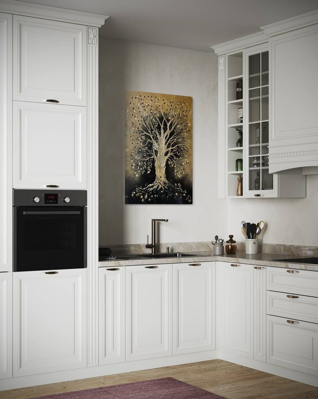Money Tree, 70×100 cm — A gold tree on a dark ground.