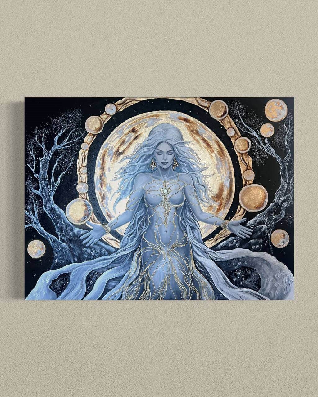 Moonlight harmony, Под заказ в любом размере — Богиня Луны на фоне лунных фаз.