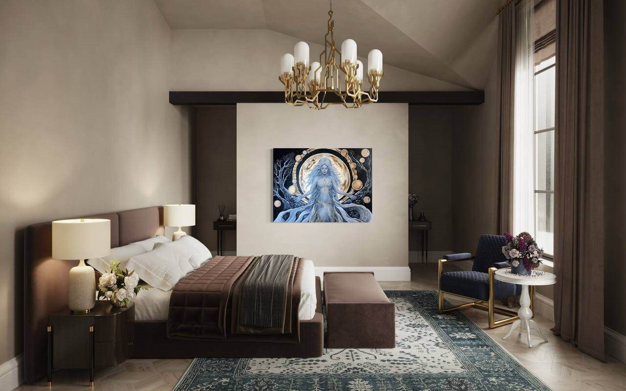 Moonlight harmony, Под заказ в любом размере — Богиня Луны на фоне лунных фаз.