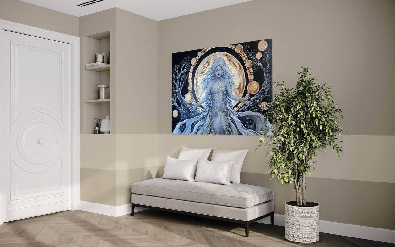 Moonlight harmony, Под заказ в любом размере — Богиня Луны на фоне лунных фаз.